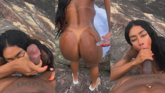 Pocahontas Carioca pagando boquete e babando no pau preto do negão
