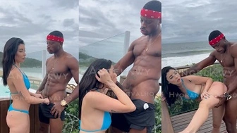 Angel Kwy transando com o negão Hyoran na beira da jacuzzi