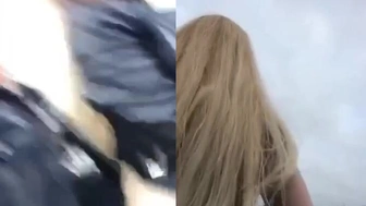 Russa novinha transando em publico com o namorado safado