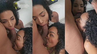 Pornô Amanda Luz e amiga chupando piroca preta grande e gostosa