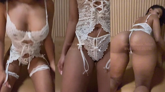 Gostosa Amanda Luz provocando com a lingerie branquinha safada