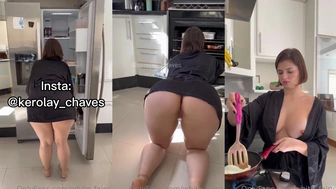 Kerolay Chaves flagrada na cozinha com buceta e peitos de fora