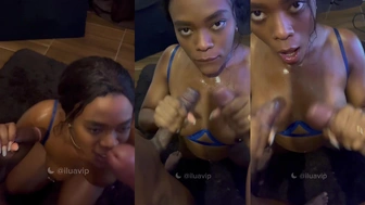 Luana Couto porno oral chupando duas pirocas com cara de puta