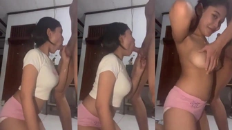Novinha caiu na net chupando pica com peitos de fora