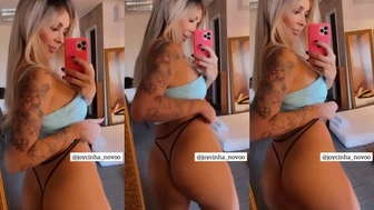 Joyce Gumeiro de fio dental rebolando a bunda gostosa na frente do espelho