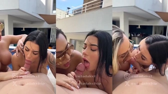 Clara Dalcol telegram caindo de boca na piroca com a amiga em um boquete duplo